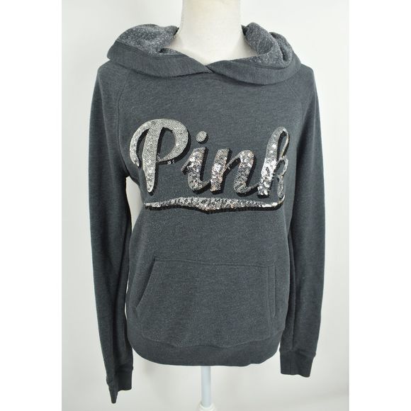 PINK Victoria's Secret Tops - PINK silver sequin casual sporty hoodie S